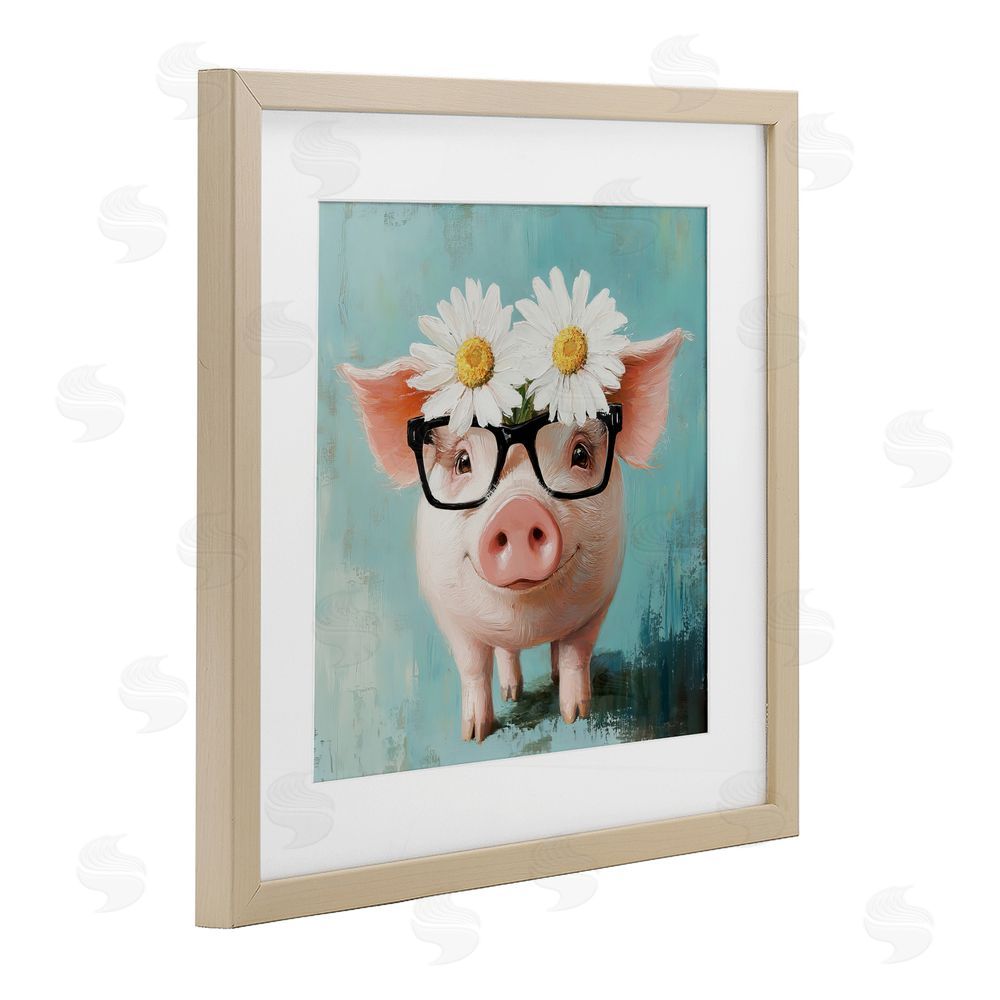 Tina LeCour Nerdy Natalie Piglet Brown Framed Print Under Glass Wall Art
