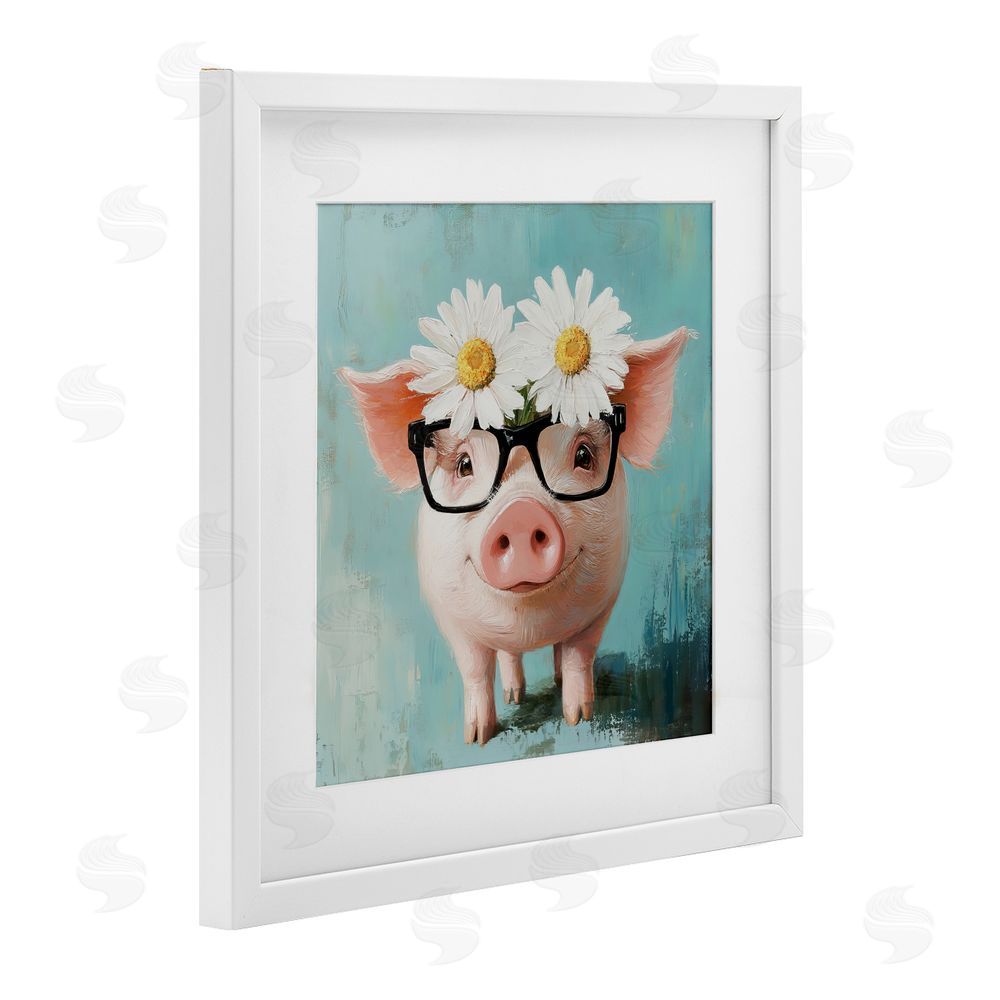 Tina LeCour Nerdy Natalie Piglet White Framed Print Under Glass Wall Art