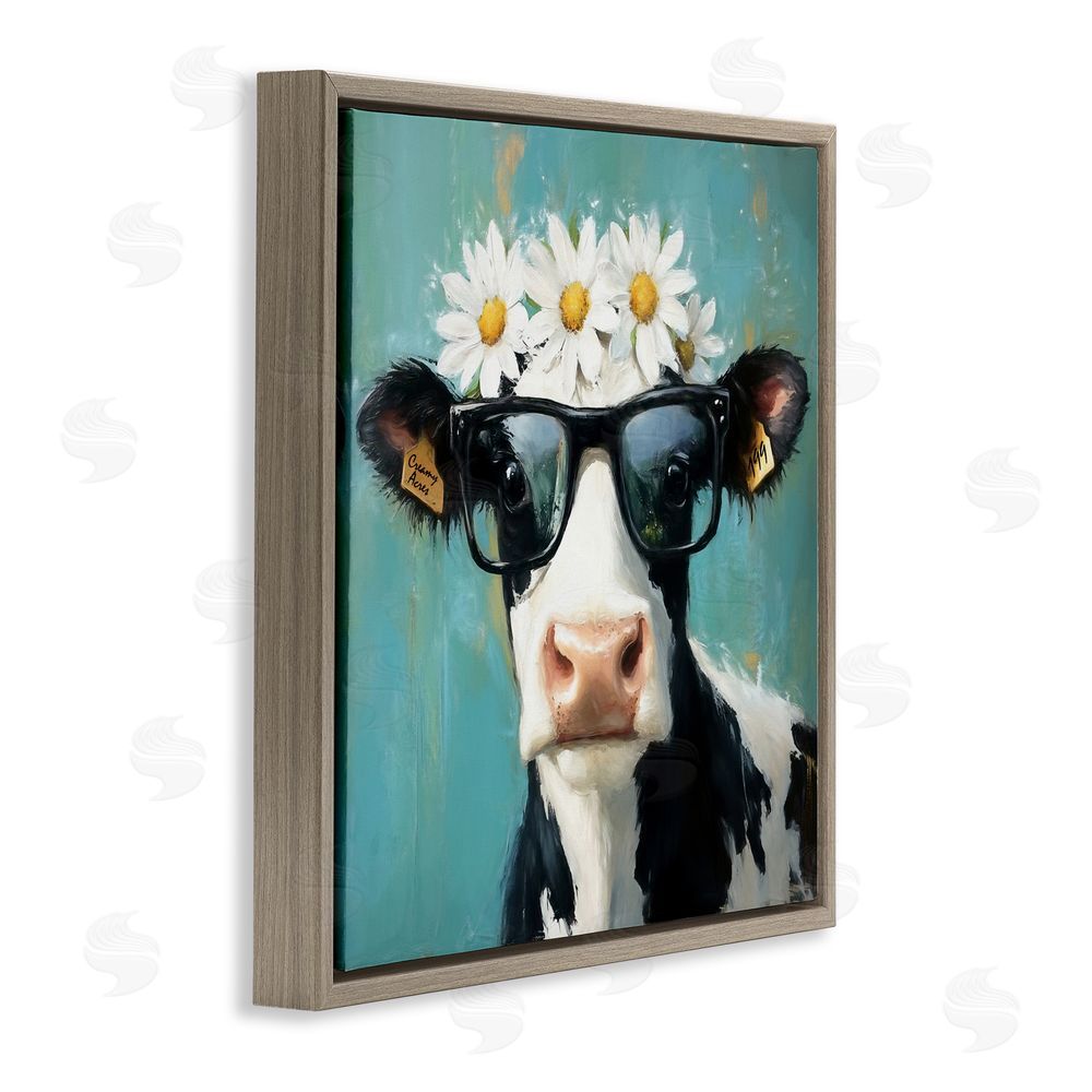 Tina LeCour Nerdy Nessie Cow Brown Floating Frame Canvas Wall Art Print