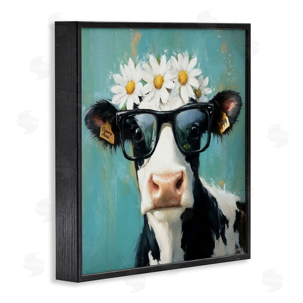 Tina LeCour Nerdy Nessie Cow Black Framed Giclee Wall Art Print