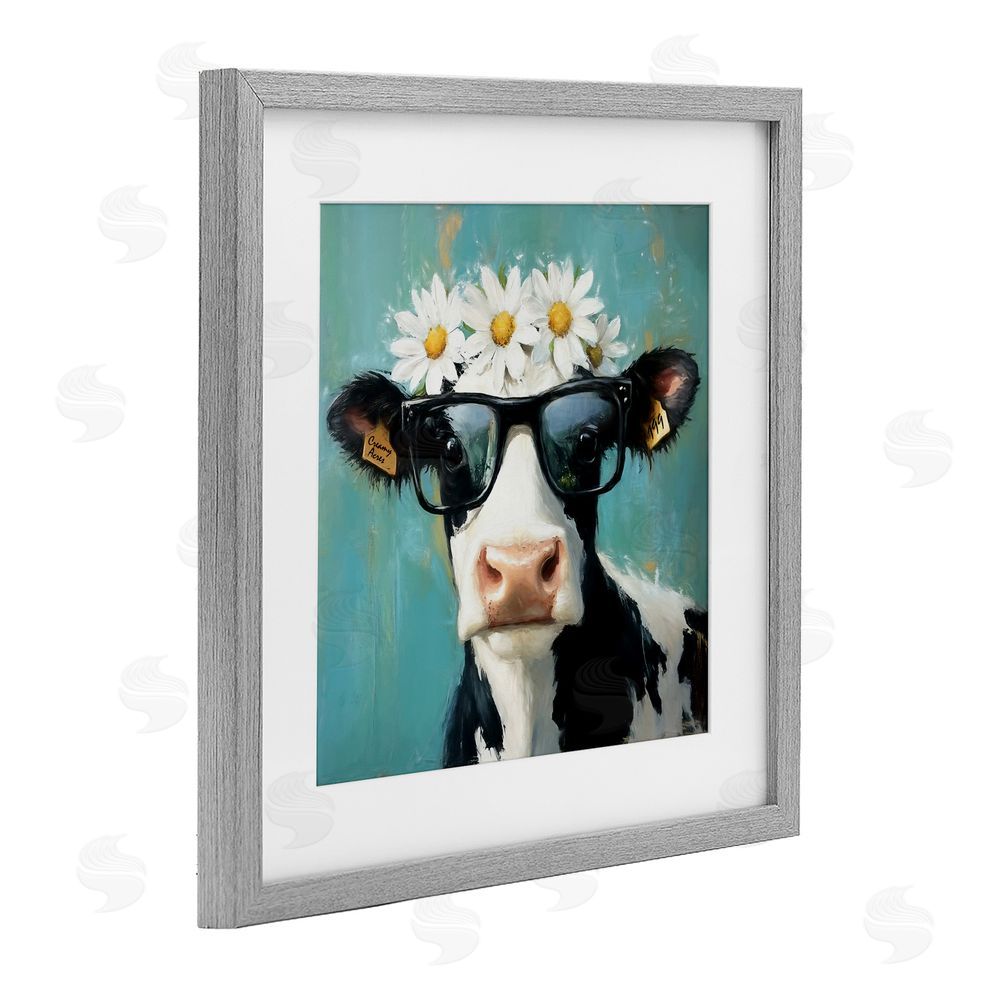 Tina LeCour Nerdy Nessie Cow Gray Framed Print Under Glass Wall Art