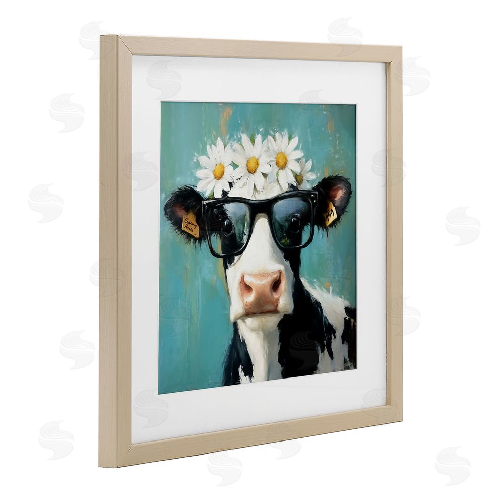 Tina LeCour Nerdy Nessie Cow Brown Framed Print Under Glass Wall Art