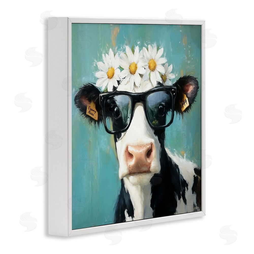 Tina LeCour Nerdy Nessie Cow White Framed Giclee Wall Art Print