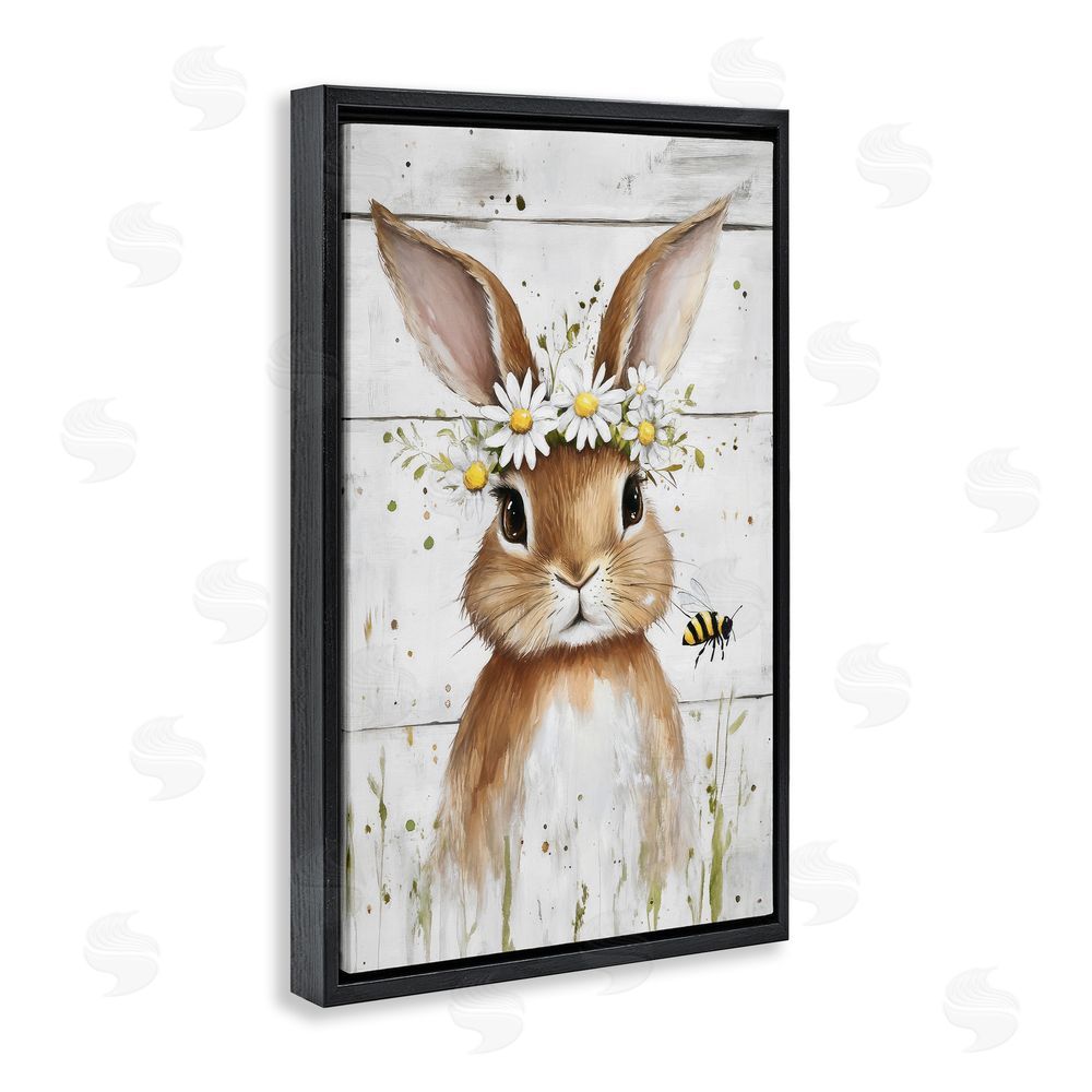 Tina LeCour The Bunny & The Bee Black Floating Frame Canvas Wall Art Print