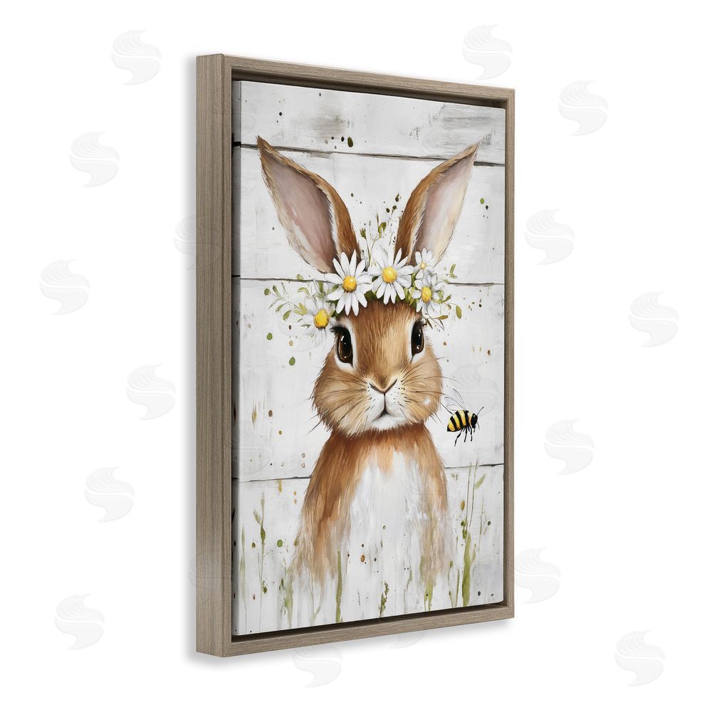 Tina LeCour The Bunny & The Bee Brown Floating Frame Canvas Wall Art Print