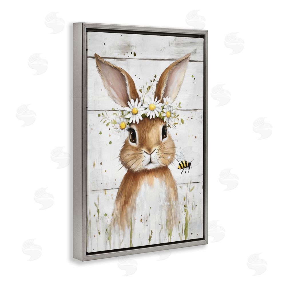 Tina LeCour The Bunny & The Bee Gray Floating Frame Canvas Wall Art Print