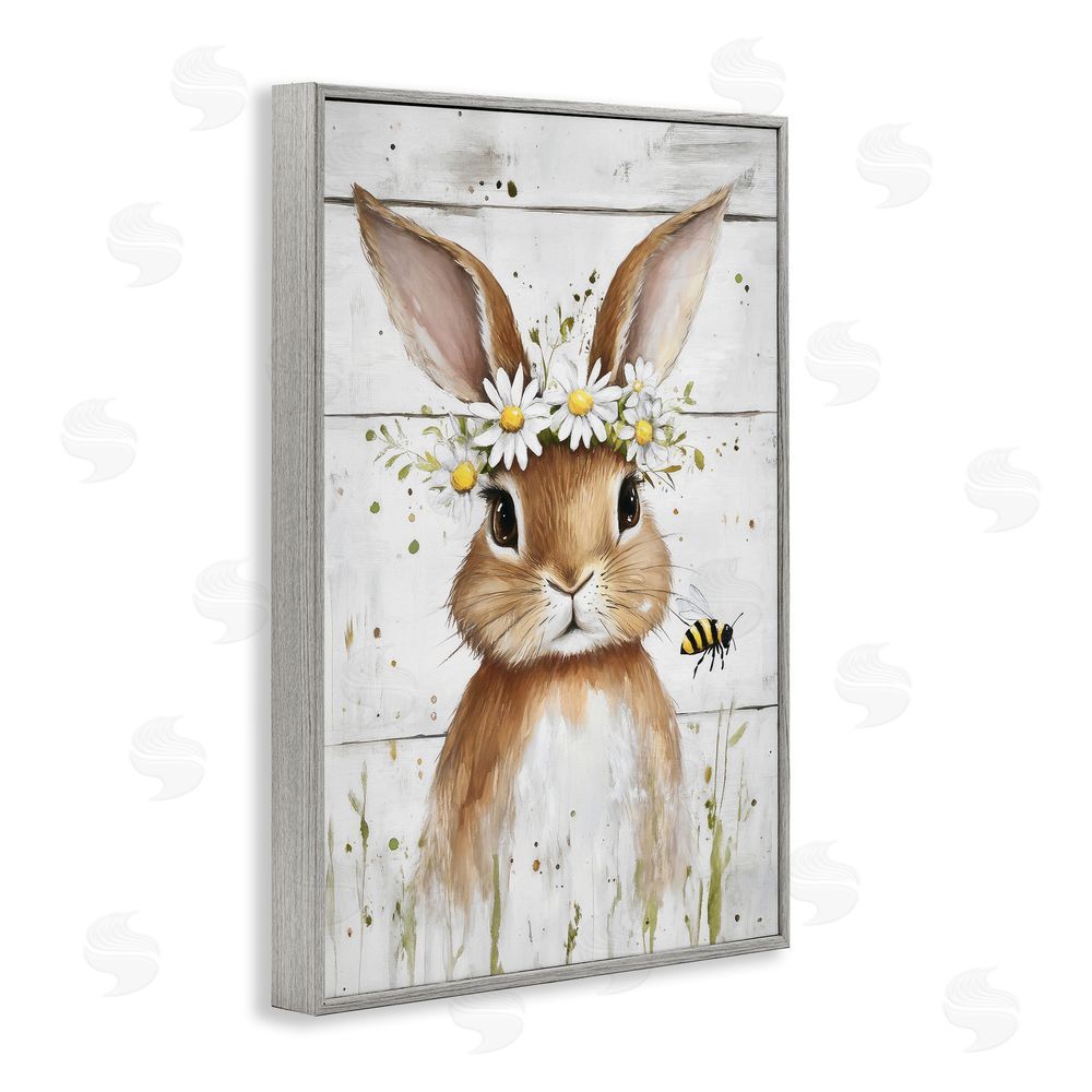 Tina LeCour The Bunny & The Bee Gray Framed Giclee Wall Art Print