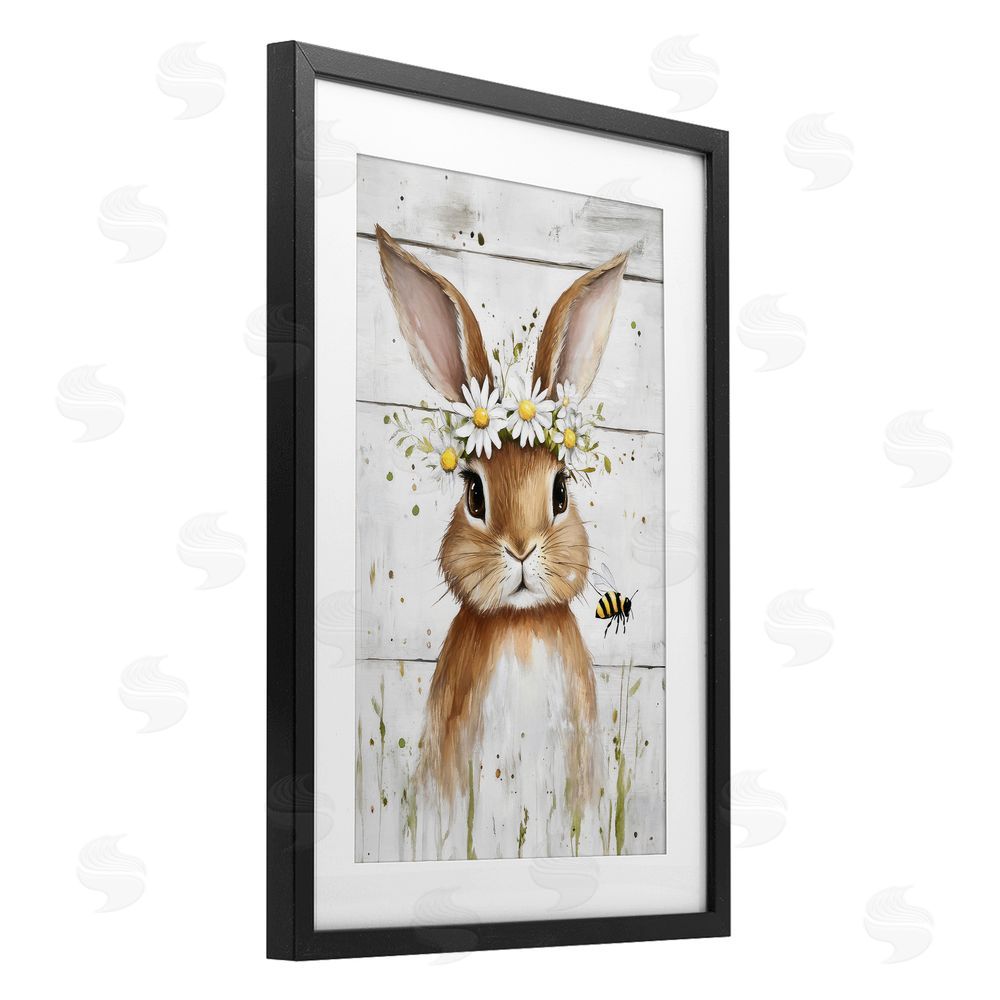 Tina LeCour The Bunny & The Bee Black Framed Print Under Glass Wall Art
