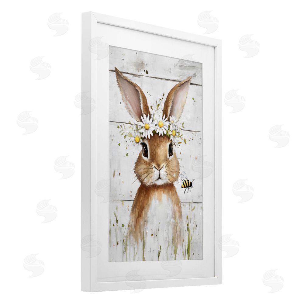 Tina LeCour The Bunny & The Bee White Framed Print Under Glass Wall Art