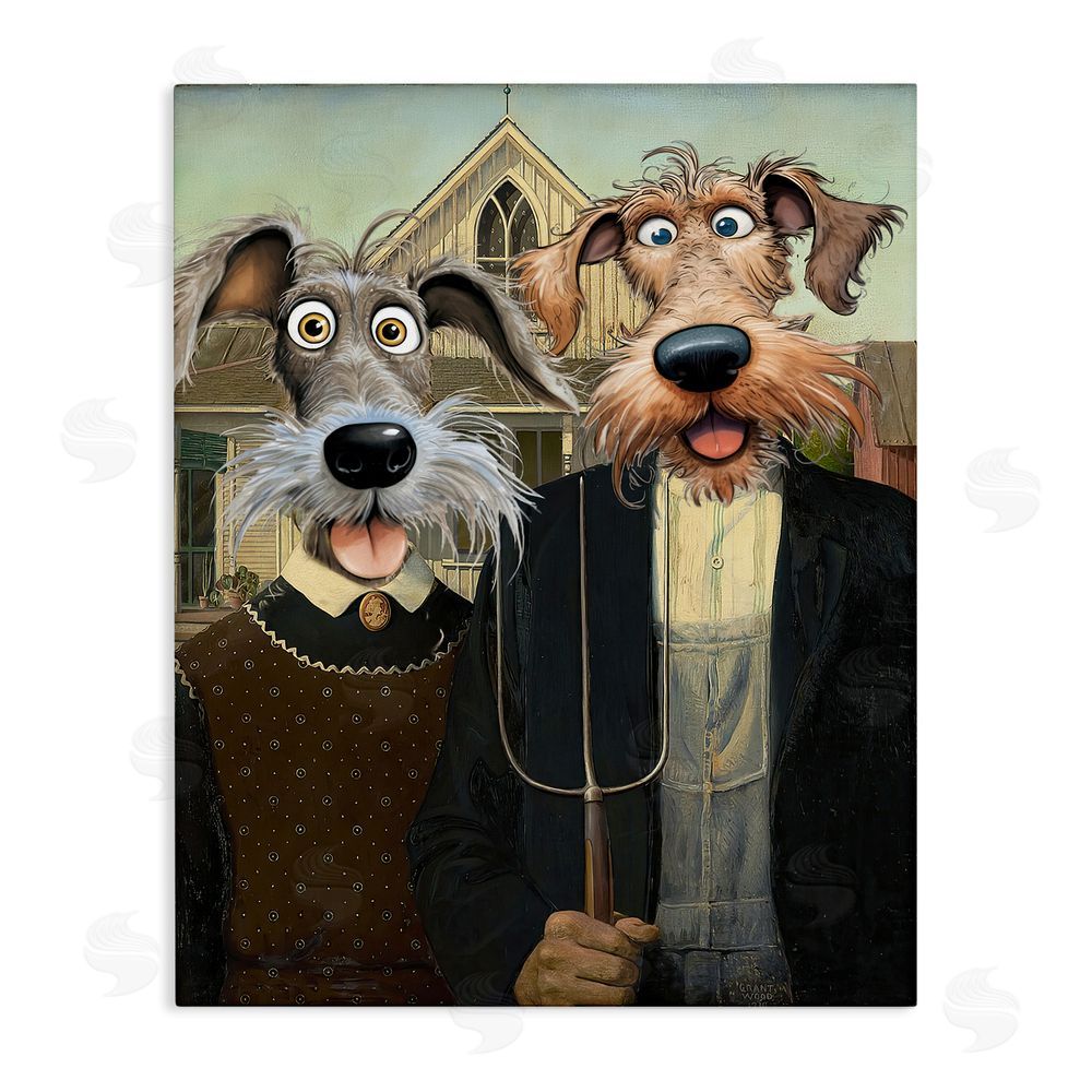 Tina LeCour American Gothic Pups Stretched Canvas Wall Art Print