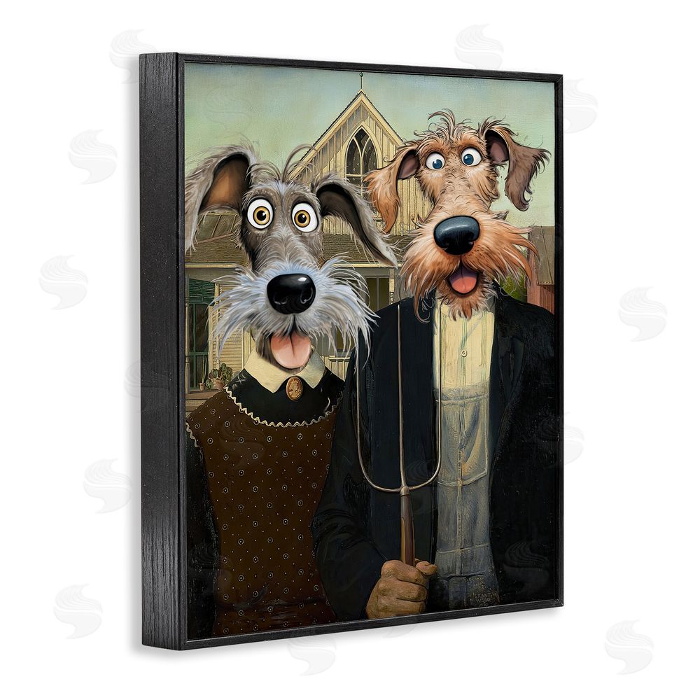 Tina LeCour American Gothic Pups Black Framed Giclee Wall Art Print