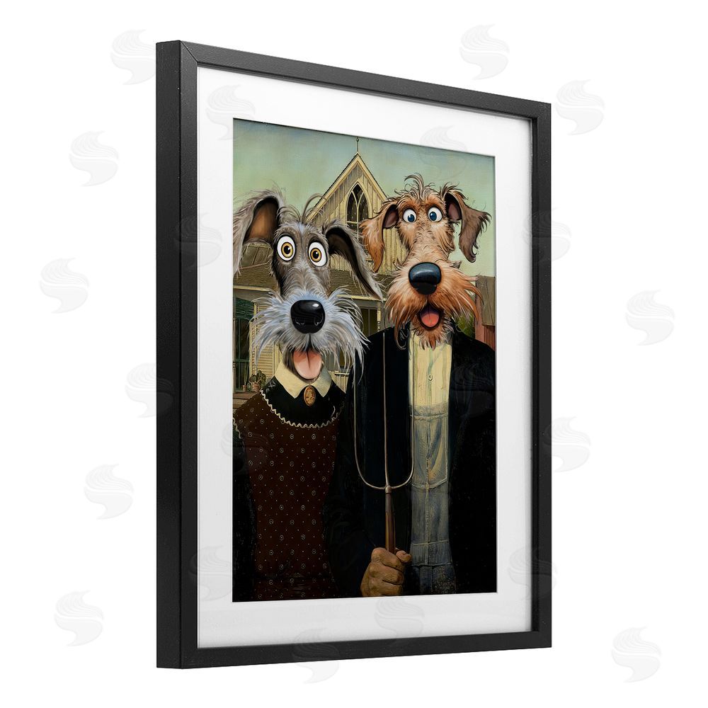 Tina LeCour American Gothic Pups Black Framed Print Under Glass Wall Art