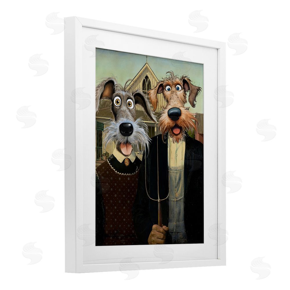 Tina LeCour American Gothic Pups White Framed Print Under Glass Wall Art