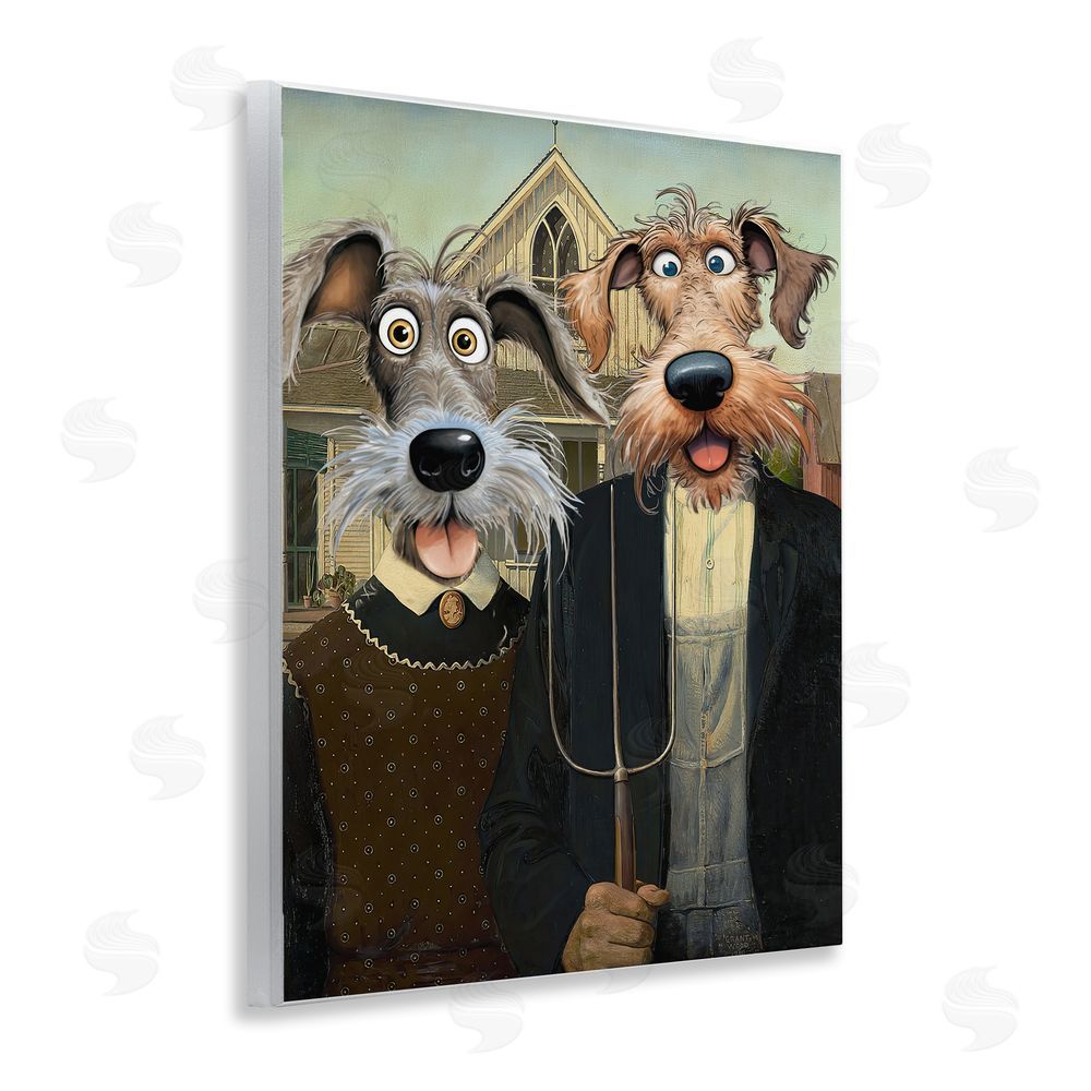 Tina LeCour American Gothic Pups Wooden Wall Plaque Art Print