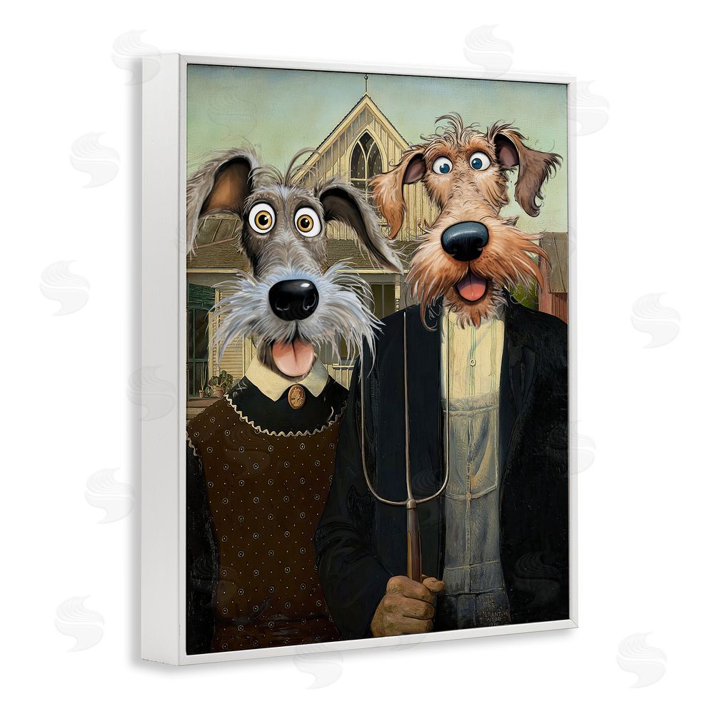 Tina LeCour American Gothic Pups White Framed Giclee Wall Art Print
