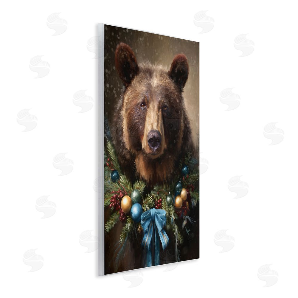 Tina LeCour Christmas Grizzly with Wreath Wall Plaque Art Print