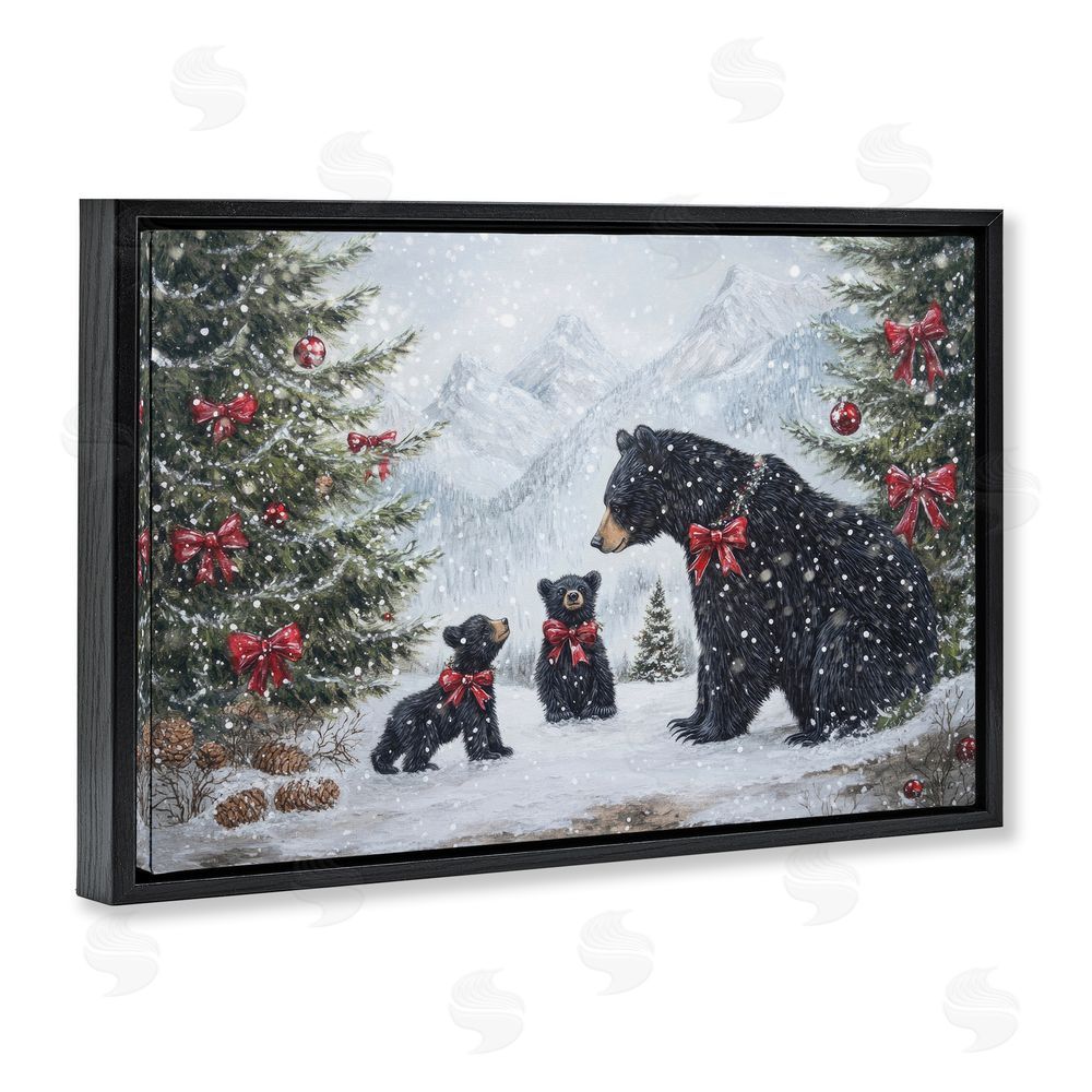 Tina LeCour Christmas Black Bears Black Floating Frame Canvas Wall Art Print