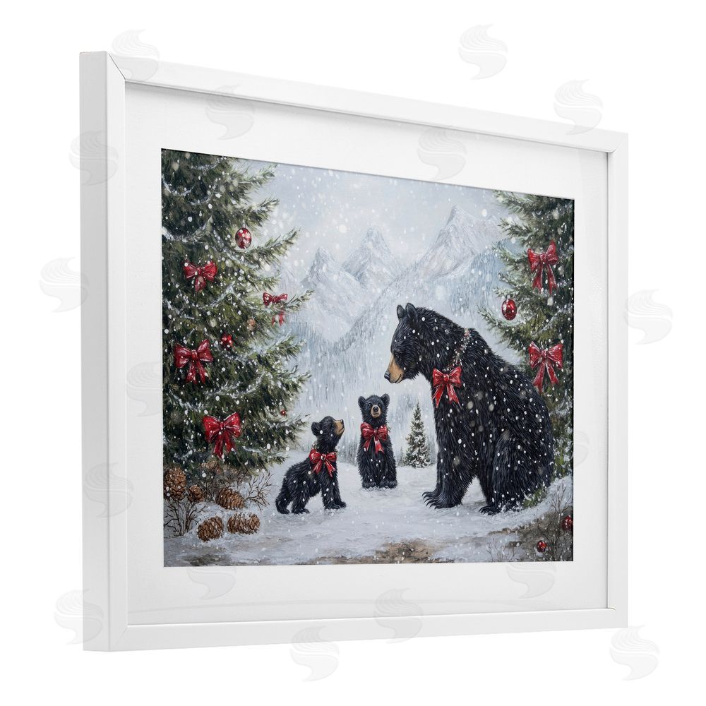 Tina LeCour Christmas Black Bears White Framed Print Under Glass Wall Art