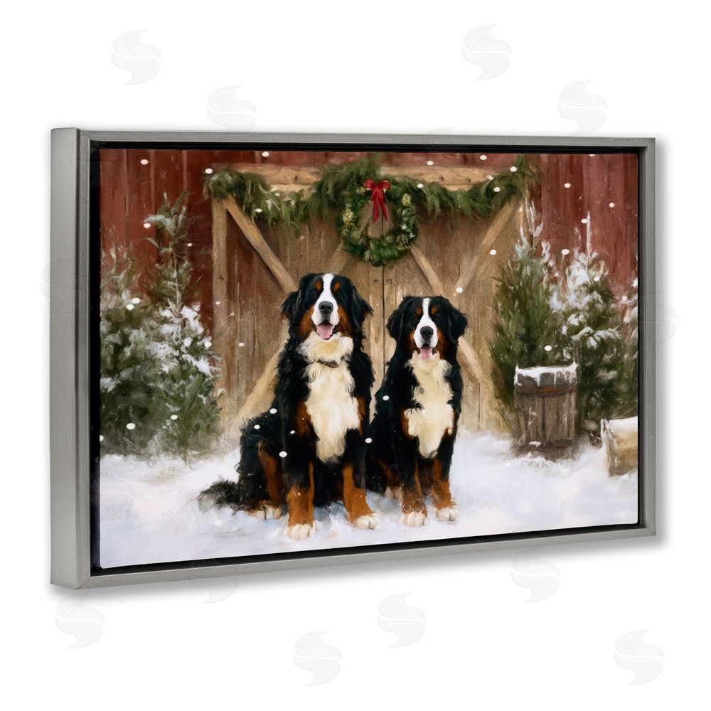 Tina LeCour Barnyard Bernese Mountain Dogs Gray Floating Frame Canvas Wall Art Print