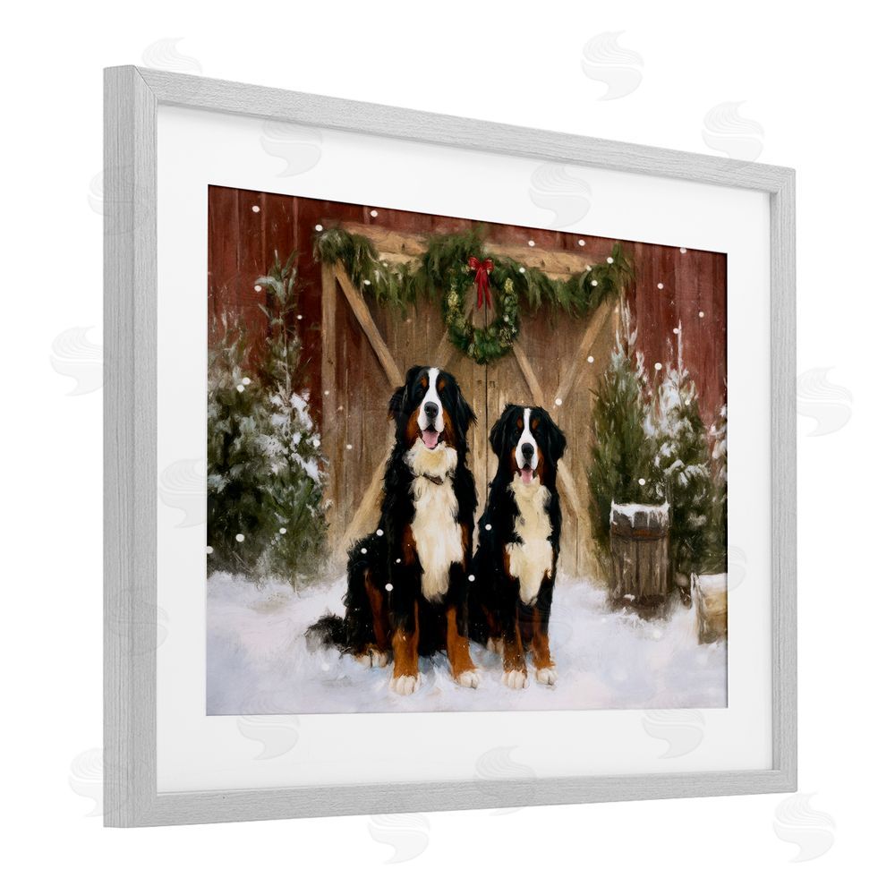 Tina LeCour Barnyard Bernese Mountain Dogs Gray Framed Print Under Glass Wall Art