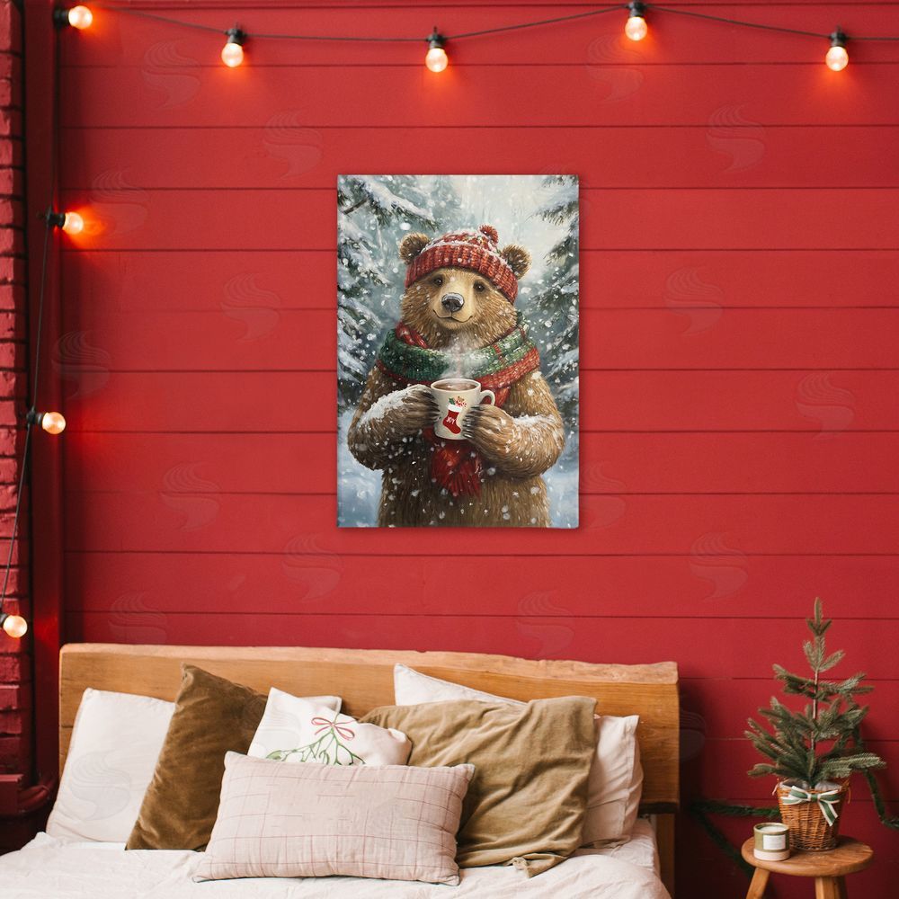Tina LeCour Christmas Cocoa Bear Stretched Canvas Wall Art in Room