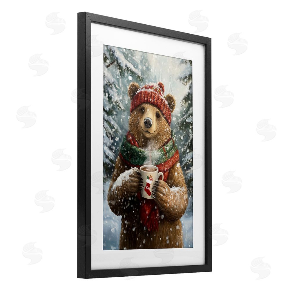 Tina LeCour Christmas Cocoa Bear Black Framed Print Under Glass Wall Art