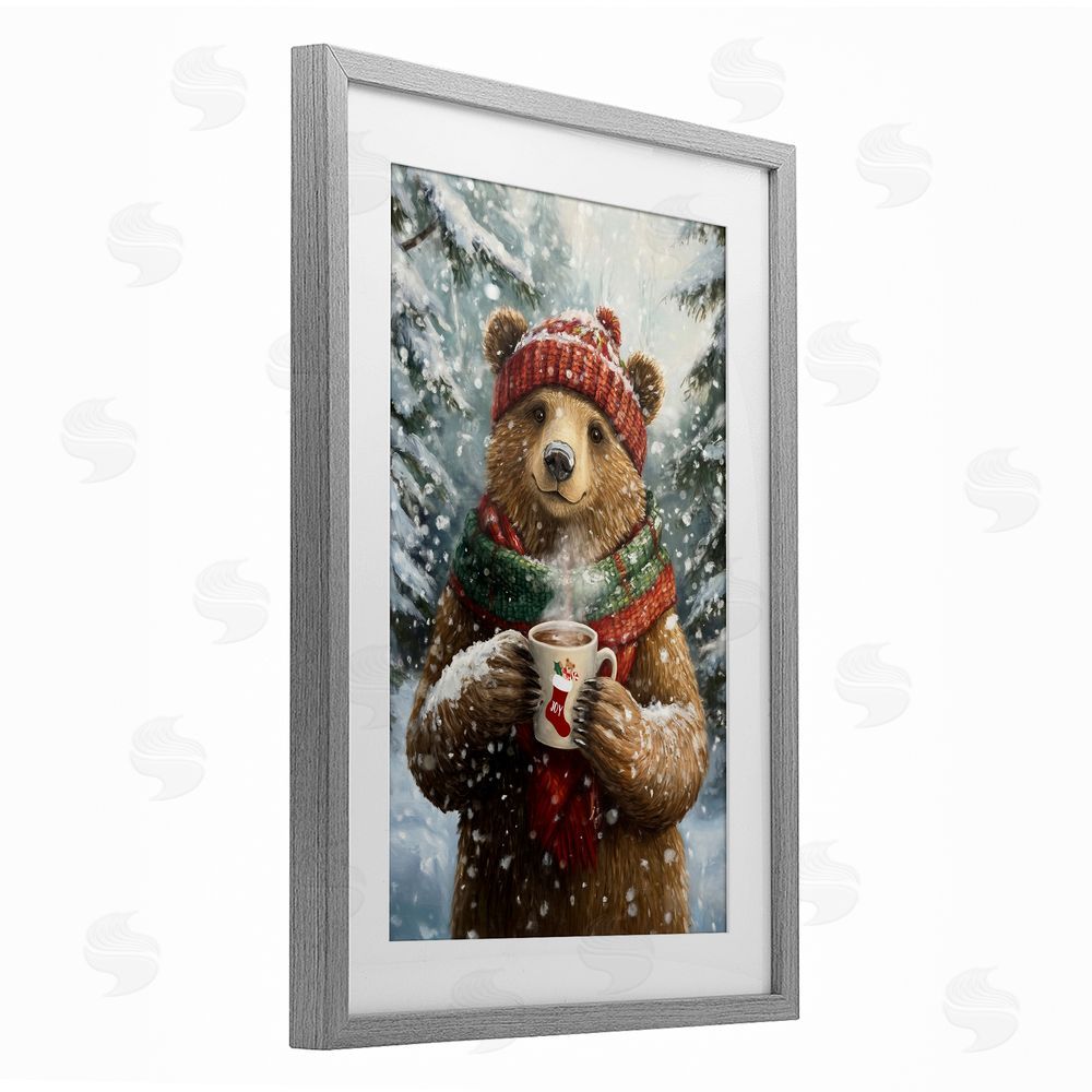 Tina LeCour Christmas Cocoa Bear Gray Framed Print Under Glass Wall Art