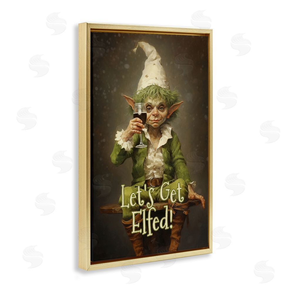 Tina LeCour Let's Get Elfed Gold Floating Frame Canvas Wall Art