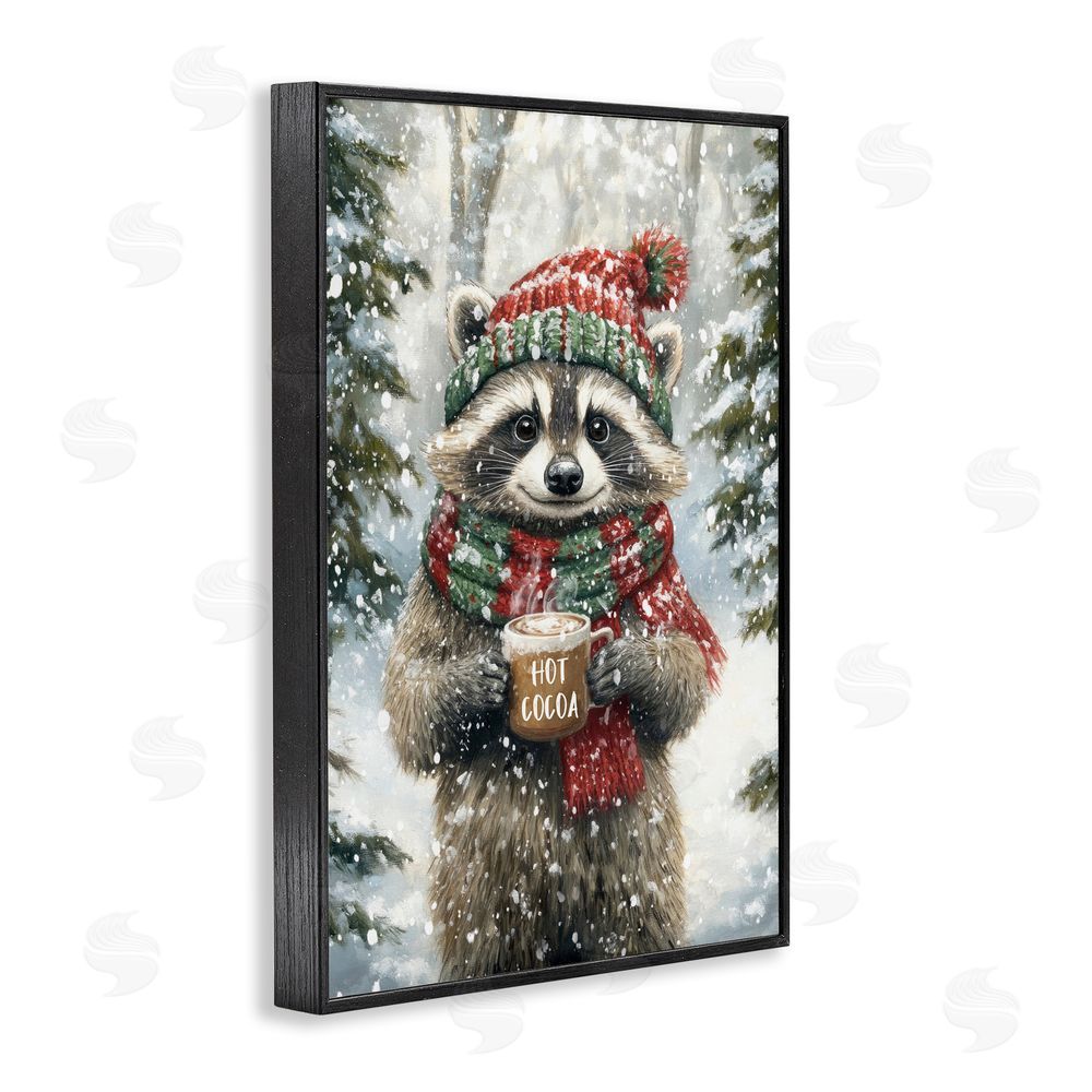 Tina LeCour Merry Cocoa Raccoon Blacked Framed Giclee Wall Art Print