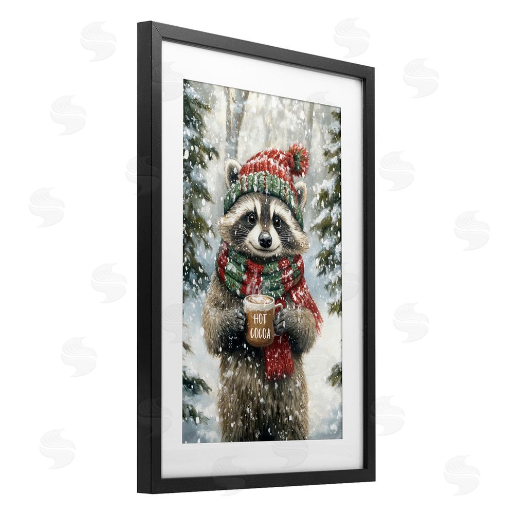 Tina LeCour Merry Cocoa Raccoon Black Framed Print Under Glass with Mat Wall Art