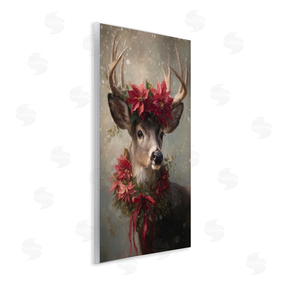 Tina LeCour Poinsettia Christmas Deer Wall Plaque Art Print
