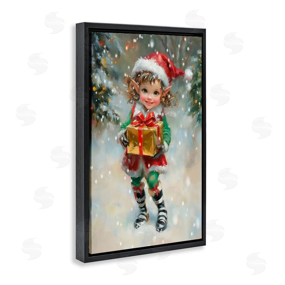 Tina LeCour Santa's Little Elf Black Floating Frame Canvas Wall Art Print