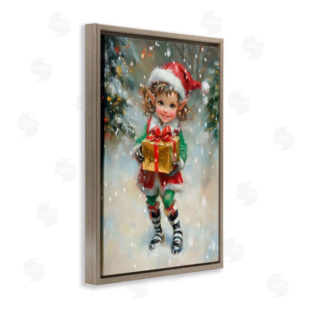Tina LeCour Santa's Little Elf Brown Floating Frame Canvas Wall Art Print