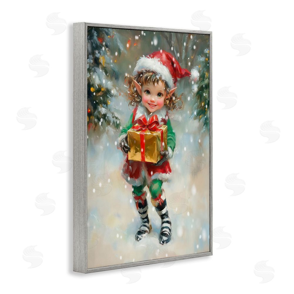 Tina LeCour Santa's Little Elf Gray Framed Giclee Wall Art Print