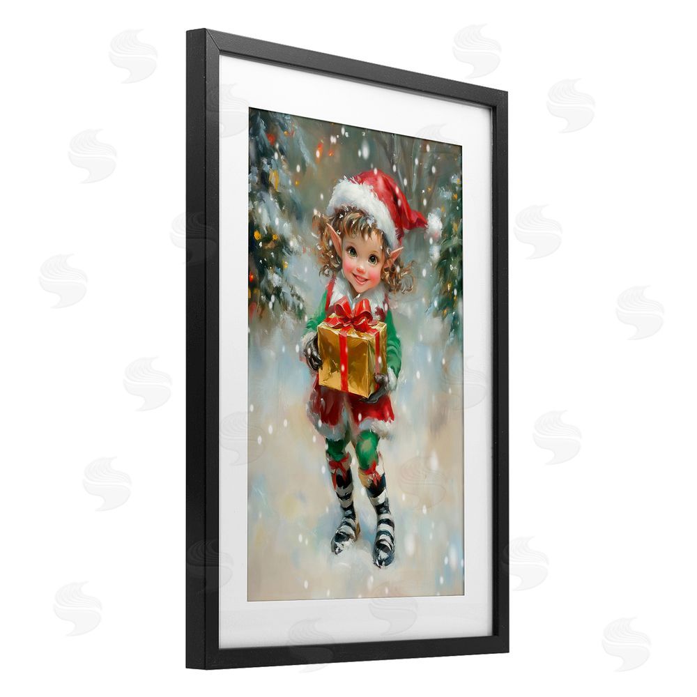Tina LeCour Santa's Little Elf Black Framed Print Under Glass Wall Art