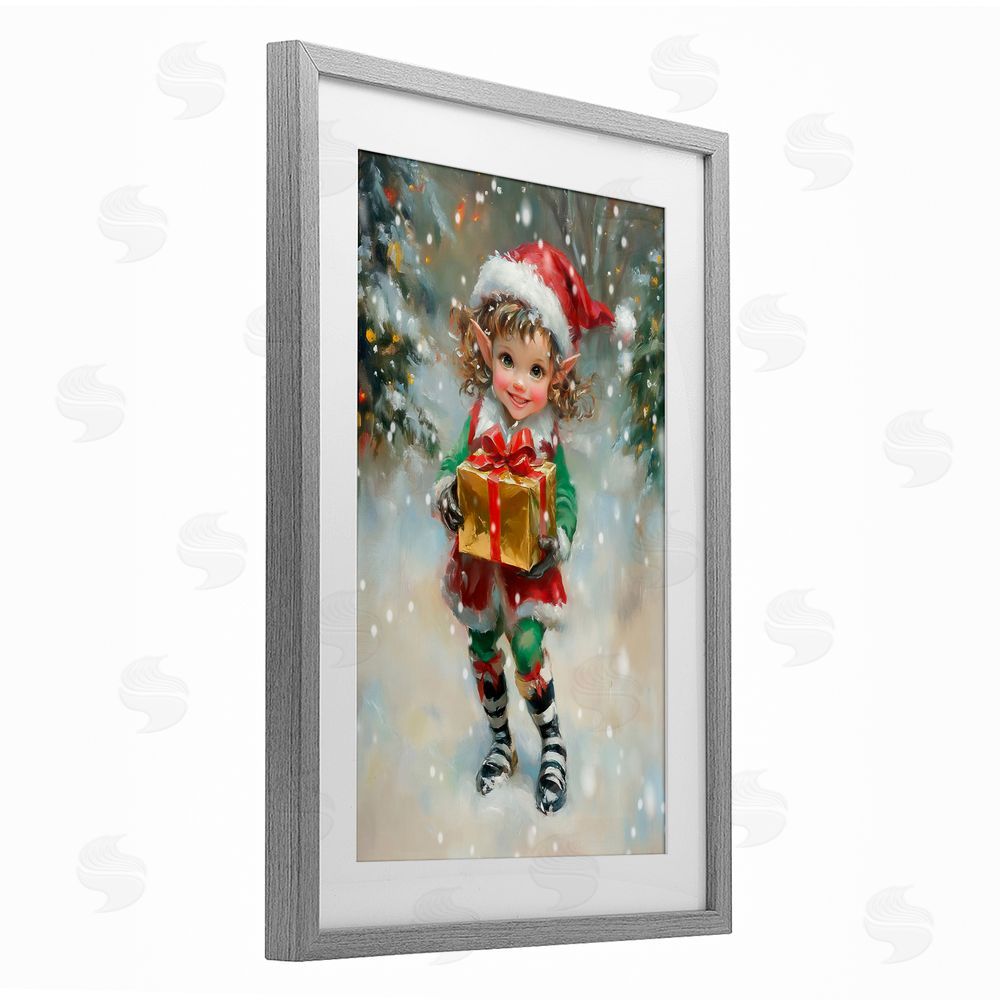 Tina LeCour Santa's Little Elf Gray Framed Print Under Glass Wall Art