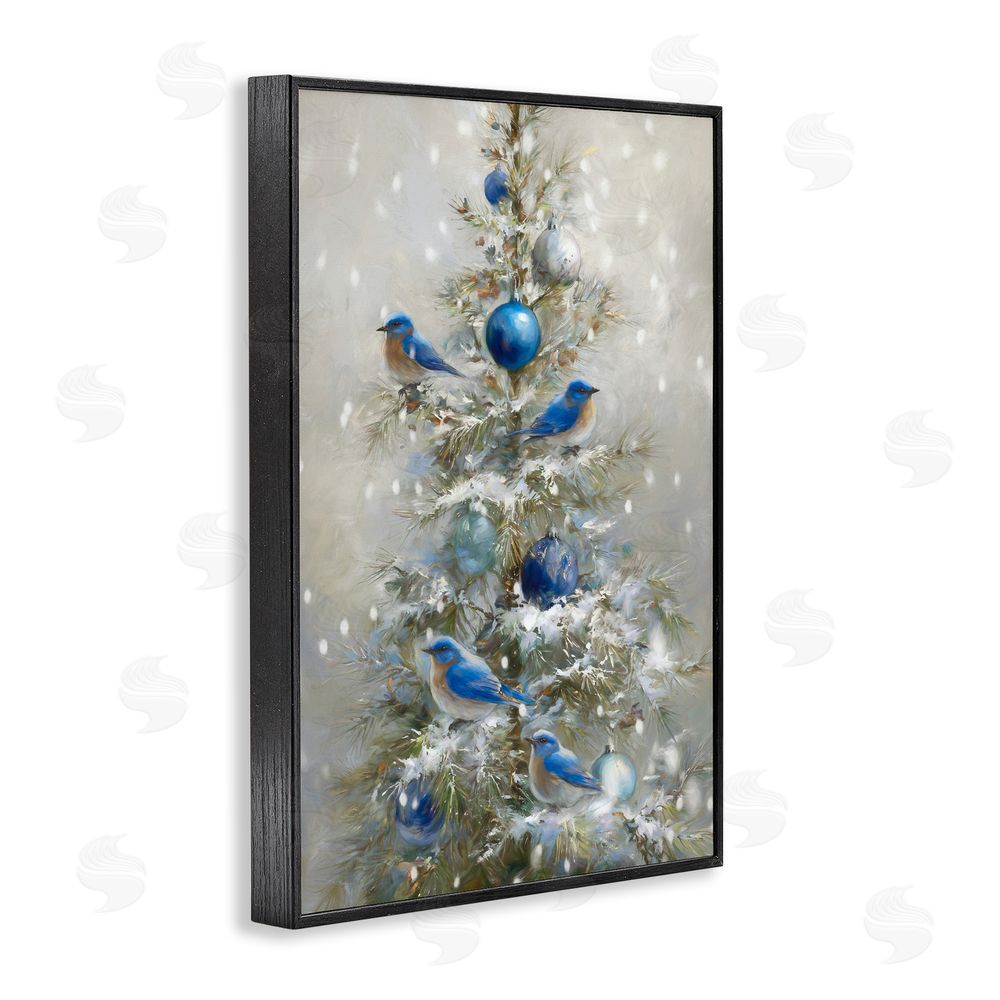 Tina LeCour Blue Bird Christmas Tree Black Framed Giclee Wall Art Print