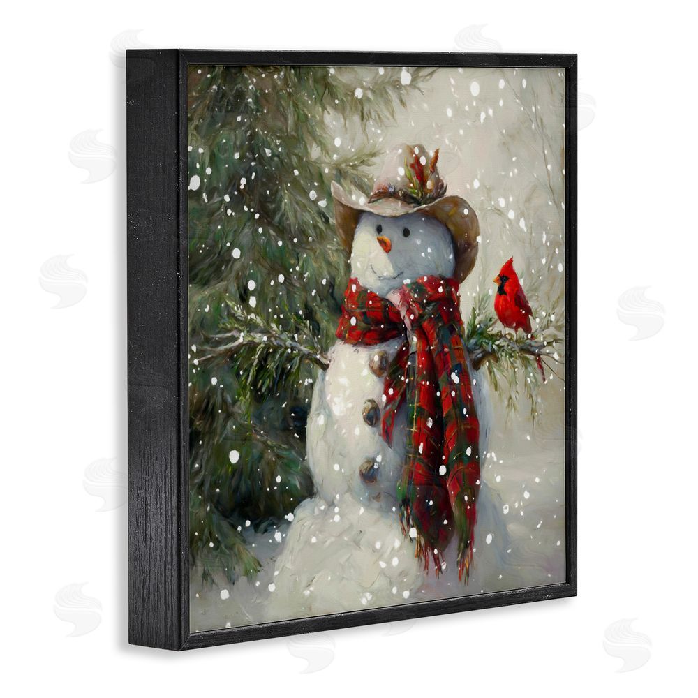Tina LeCour Cowboy Snowman & Cardinal Black Framed Giclee Wall Art Print