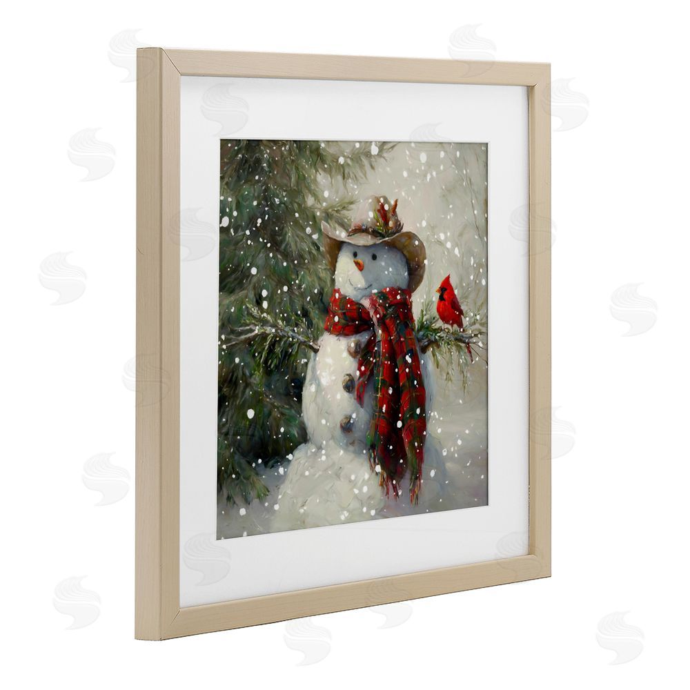 Tina LeCour Cowboy Snowman & Cardinal Birch Framed Print Under Glass Wall Art