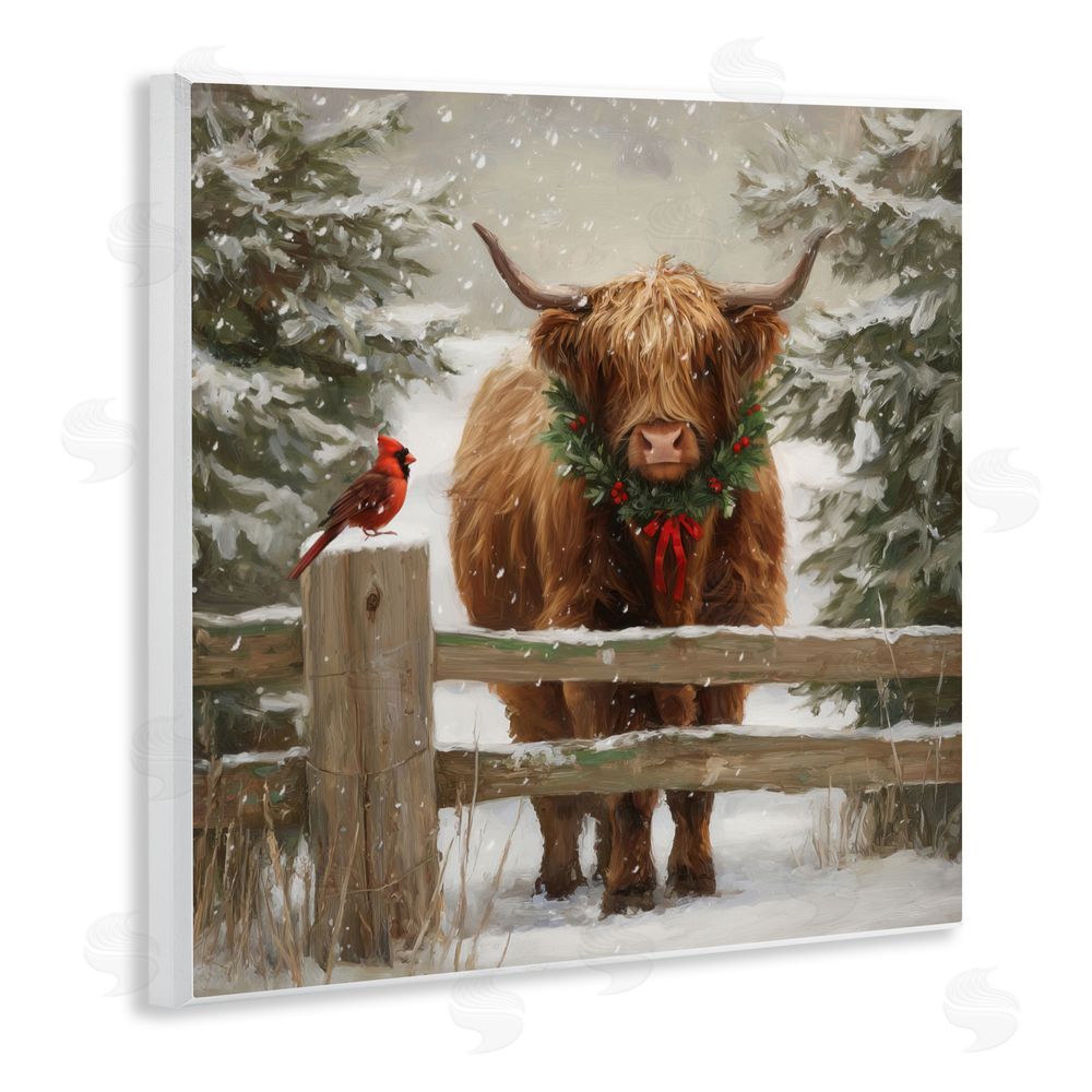Tina LeCour Christmas Cow & Cardinal Wall Plaque Art Print