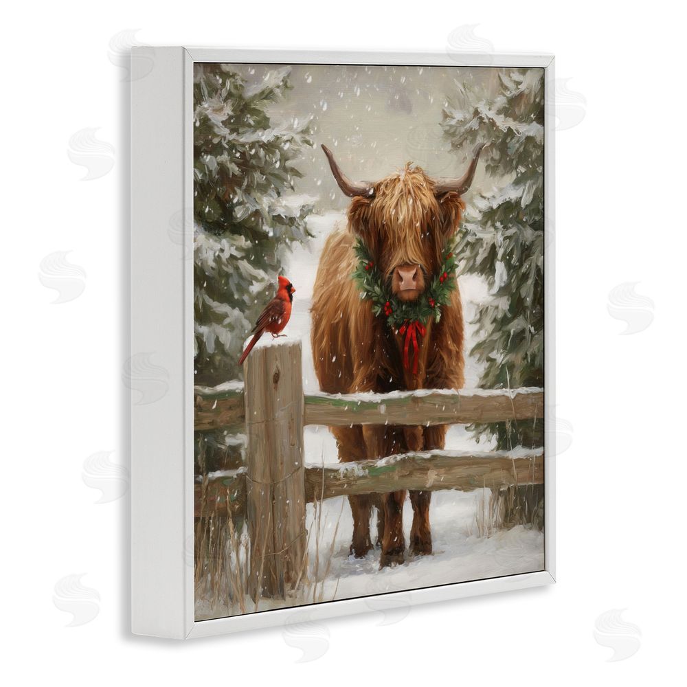 Tina LeCour Christmas Cow & Cardinal White Framed Giclee Wall Art Print