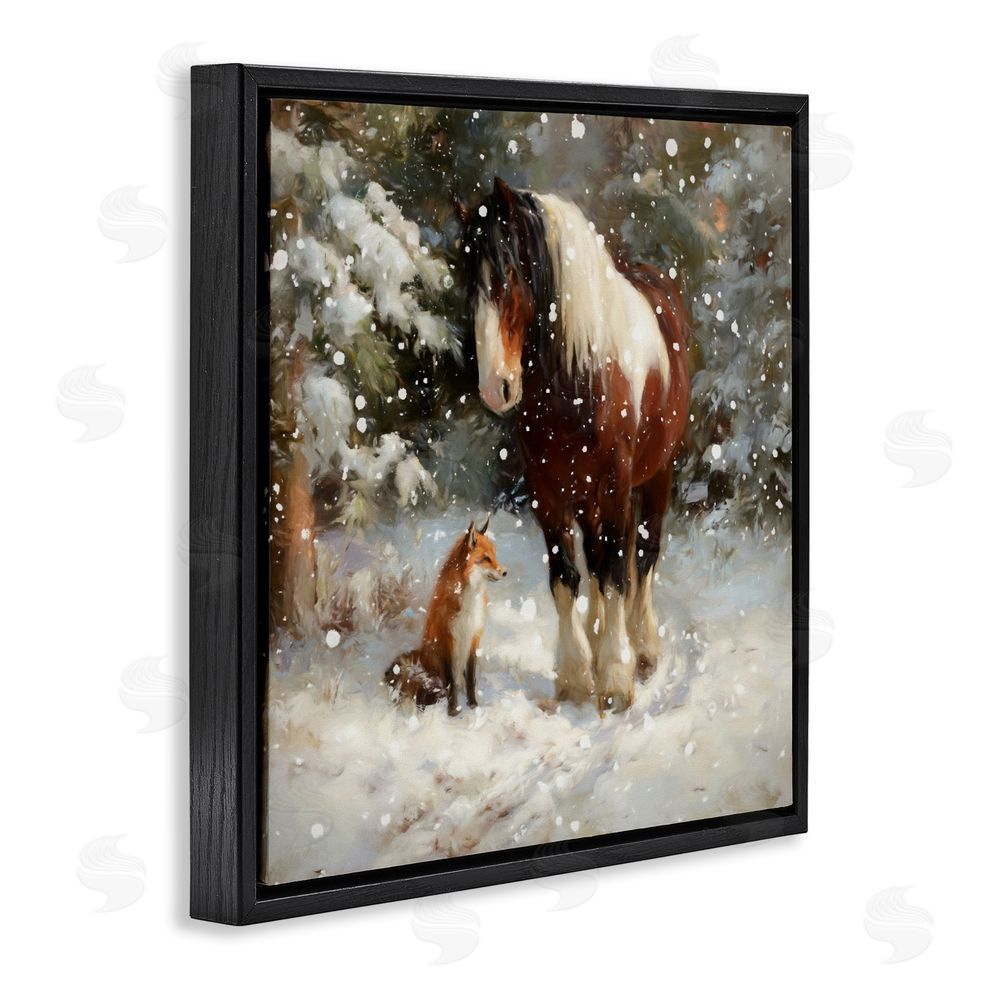 Tina LeCour The Horse & The Fox Black Floating Frame Canvas Wall Art Print