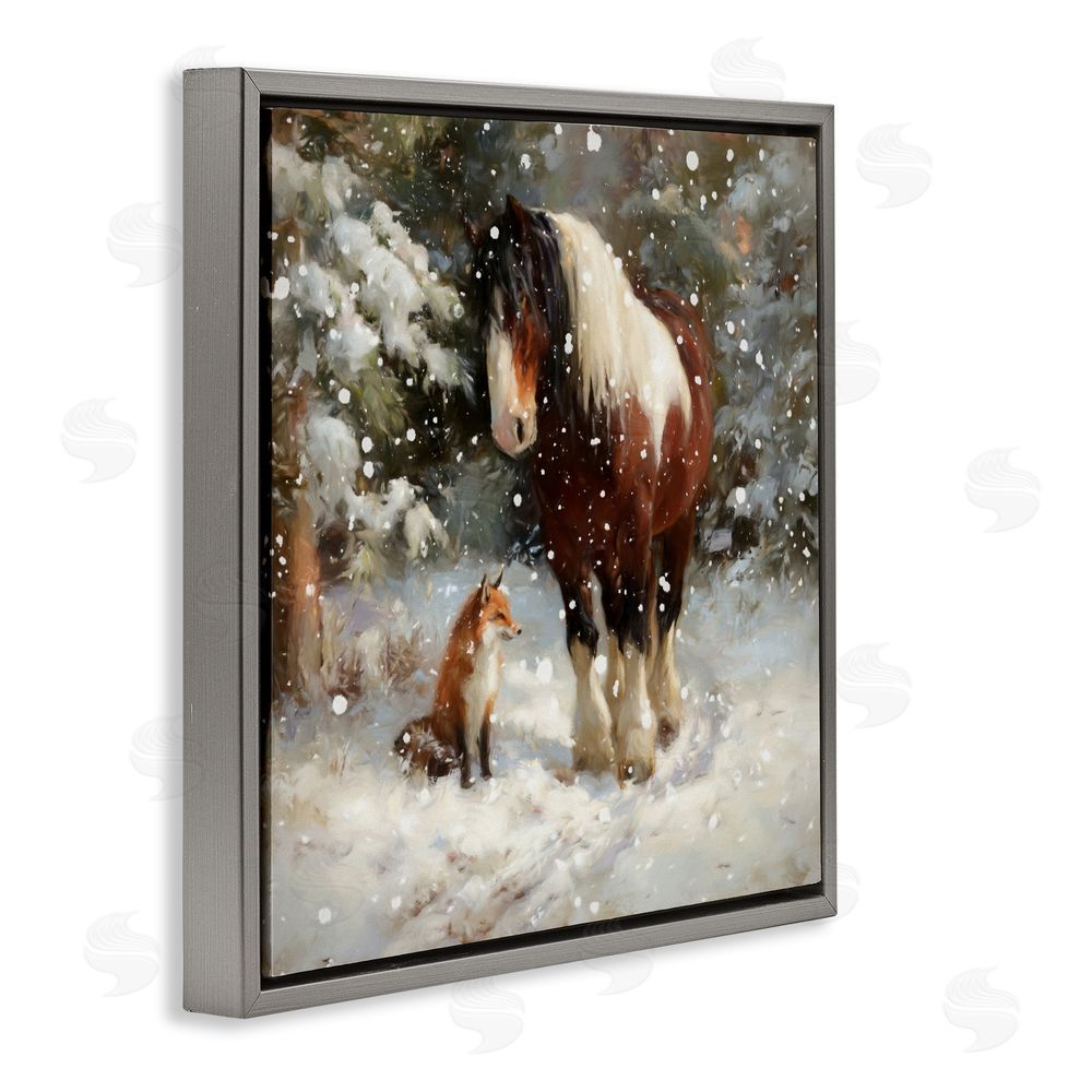 Tina LeCour The Horse & The Fox Gray Floating Frame Canvas Wall Art Print