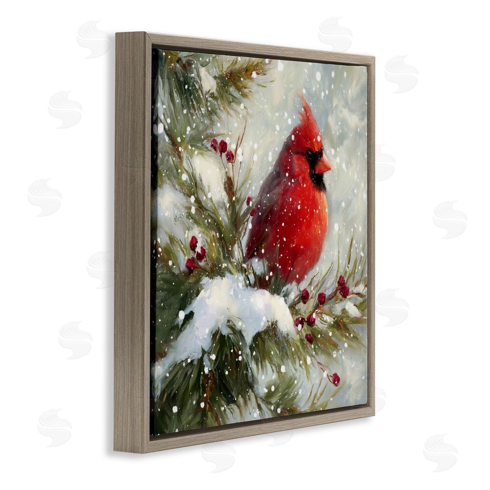 Tina LeCour Winter's Red Jewel Brown Floating Frame Canvas Wall Art Print
