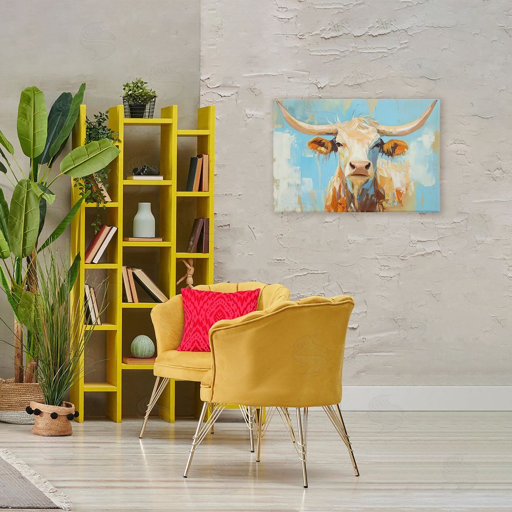 Tina LeCour Abstract Texas Longhorn Stretched Canvas Wall Art in Room
