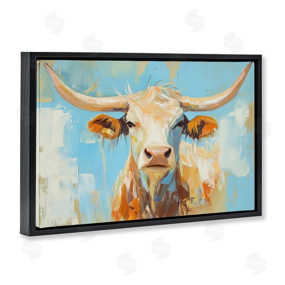 Tina LeCour Abstract Texas Longhorn Black Floating Frame Canvas Wall Art Print