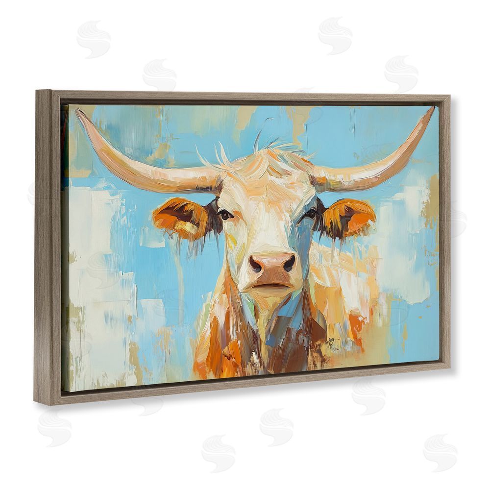 Tina LeCour Abstract Texas Longhorn Brown Floating Frame Canvas Wall Art Print