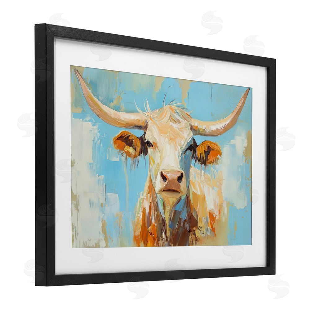 Tina LeCour Abstract Texas Longhorn Black Framed Print Under Glass Wall Art