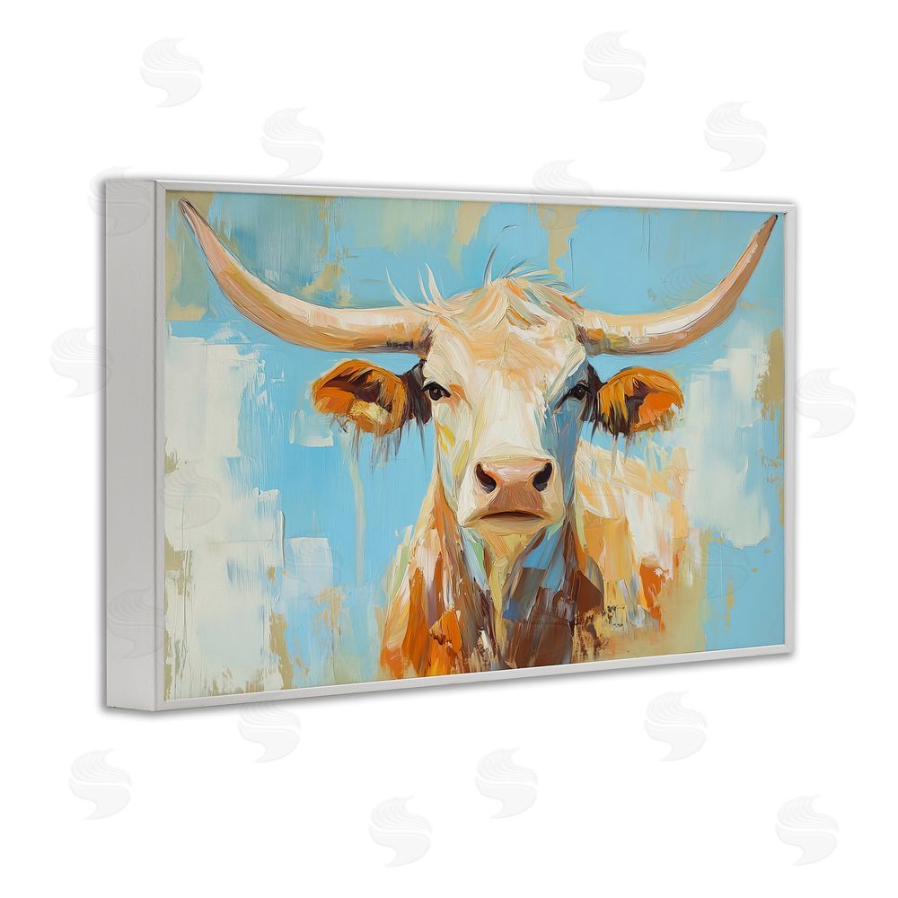 Tina LeCour Abstract Texas Longhorn White Framed Giclee Wall Art Print