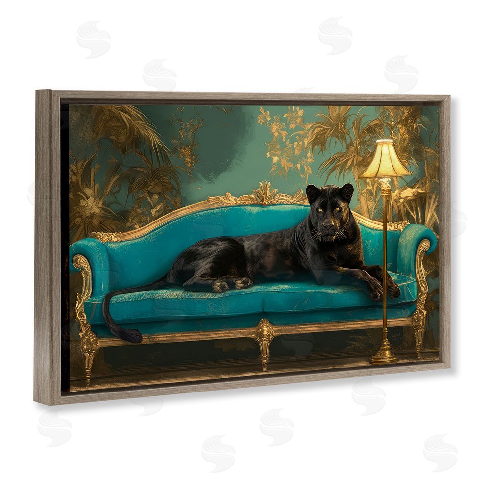 Tina LeCour Exotic Lounging Panther Brown Floating Frame Canvas Wall Art